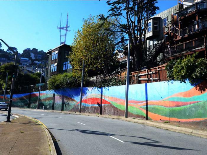 "The Chant of the Earth, the Voice of the Land" mural by artist Betsie Miller-Kusz on upper Market Street will be formally dedicated at a May 3 ceremony. Photo: Rick Gerharter