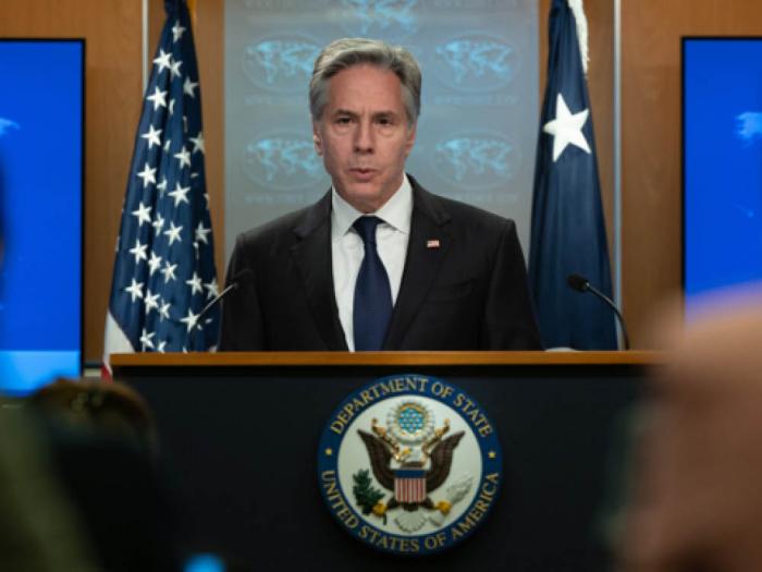 United States Secretary of State Antony Blinken spoke to reporters during a news conference announcing the 2023 Country Reports on Human Rights Practices at the Harry S. Truman Building in Washington, D.C. on April 22. Photo: Courtesy the State Department