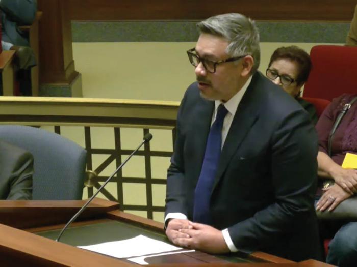Justice Gonzalo Martinez spoke before he was sworn in as a presiding justice for the 2nd District California Court of Appeal. Photo: Screengrab<br>