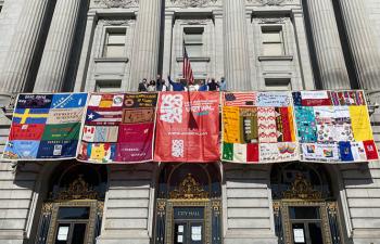 Quilt panels displayed as AIDS 2020 opens